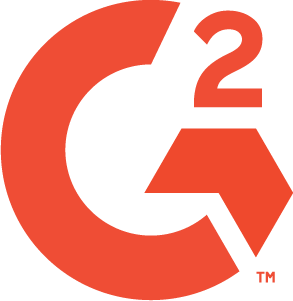 Logo of G2, featuring an orange "G" with a superscript "2" in the top part and an arrow integrated into the bottom right section, popular among Spryker customers.