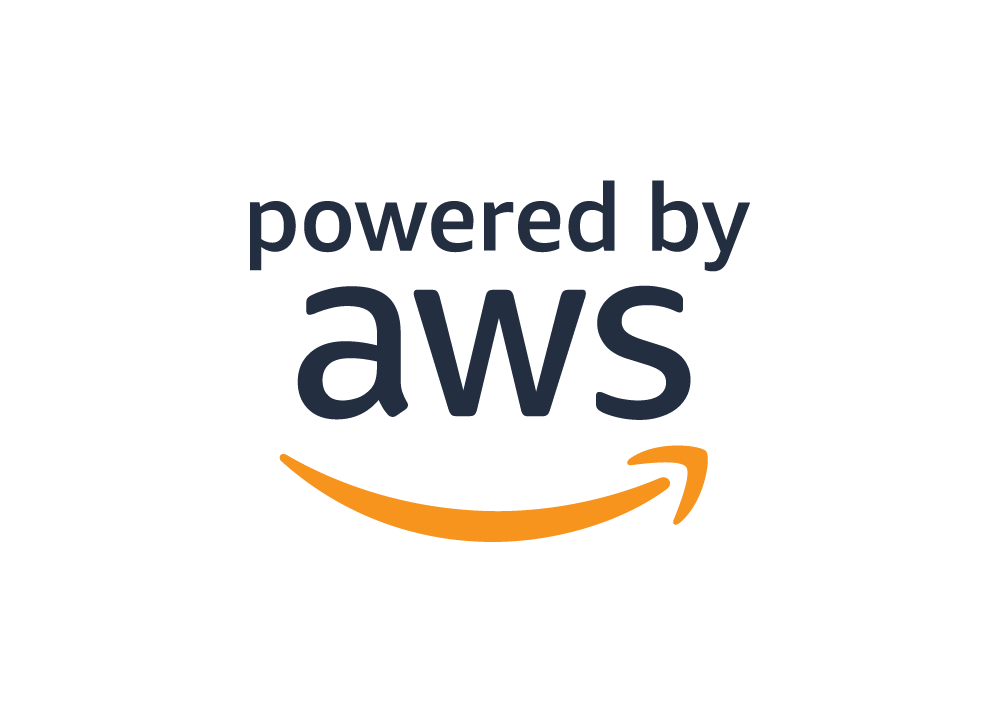The "Powered by AWS" logo, featuring a sleek curved orange arrow, is enhanced with the innovative touch of Siemens Healthineers.
