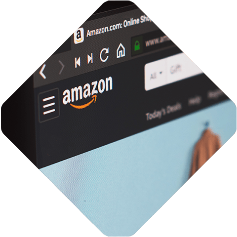 Close-up of a computer screen showing the Amazon website, highlighting its logo and navigation bar, underscoring its role as one of the leading B2B marketplaces.