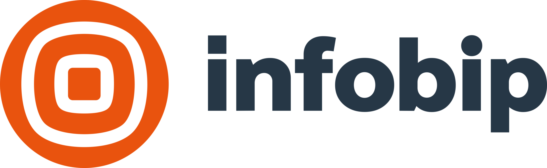 Infobip logo featuring an orange circular graphic with two nested squares, followed by the word "infobip" in lowercase black letters—a standout at Shoptalk Las Vegas 2023.