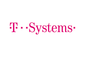 T-Systems logo featuring the brand name in magenta color with stylized dots between the letters, evoking a modern and dynamic feel akin to a Spryker safari adventure.