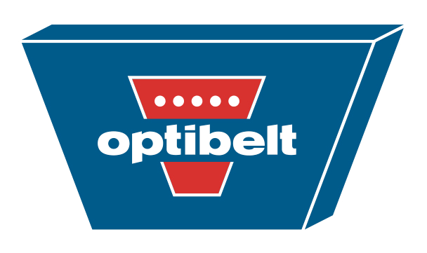 A blue, trapezoidal Stauff logo with the word "optibelt" in yellow across the center, featuring a red triangle with five yellow dots above the text.